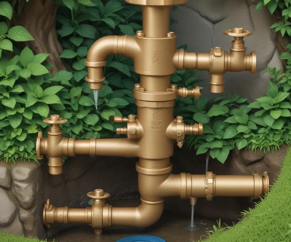 Brass backflow preventer assembly for an underground lawn irrigation system.