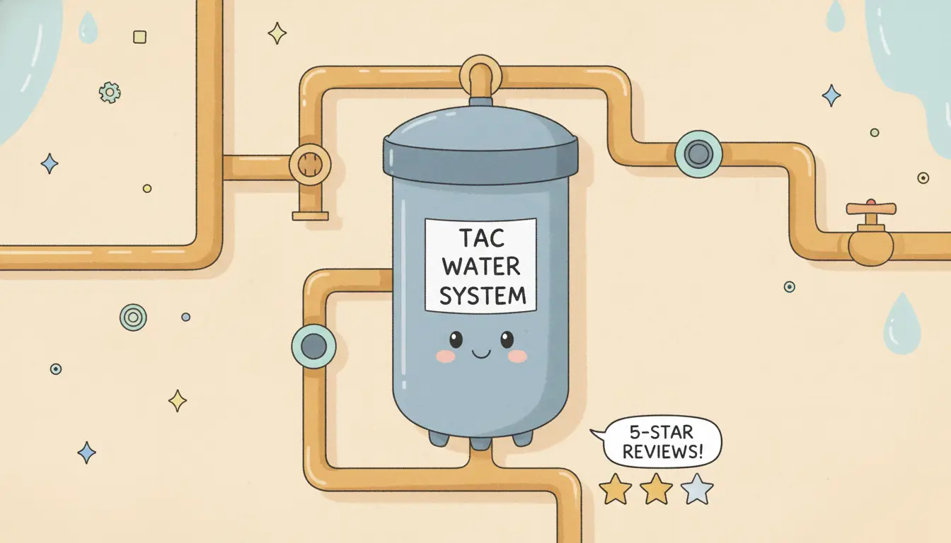 A whole-house template assisted crystallization water treatment system connected to copper plumbing pipes.