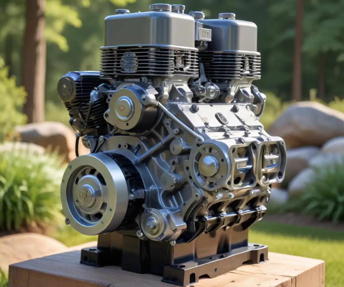 Close-up of a Tecumseh XL Xtra Life small engine block mounted on a piece of outdoor equipment.