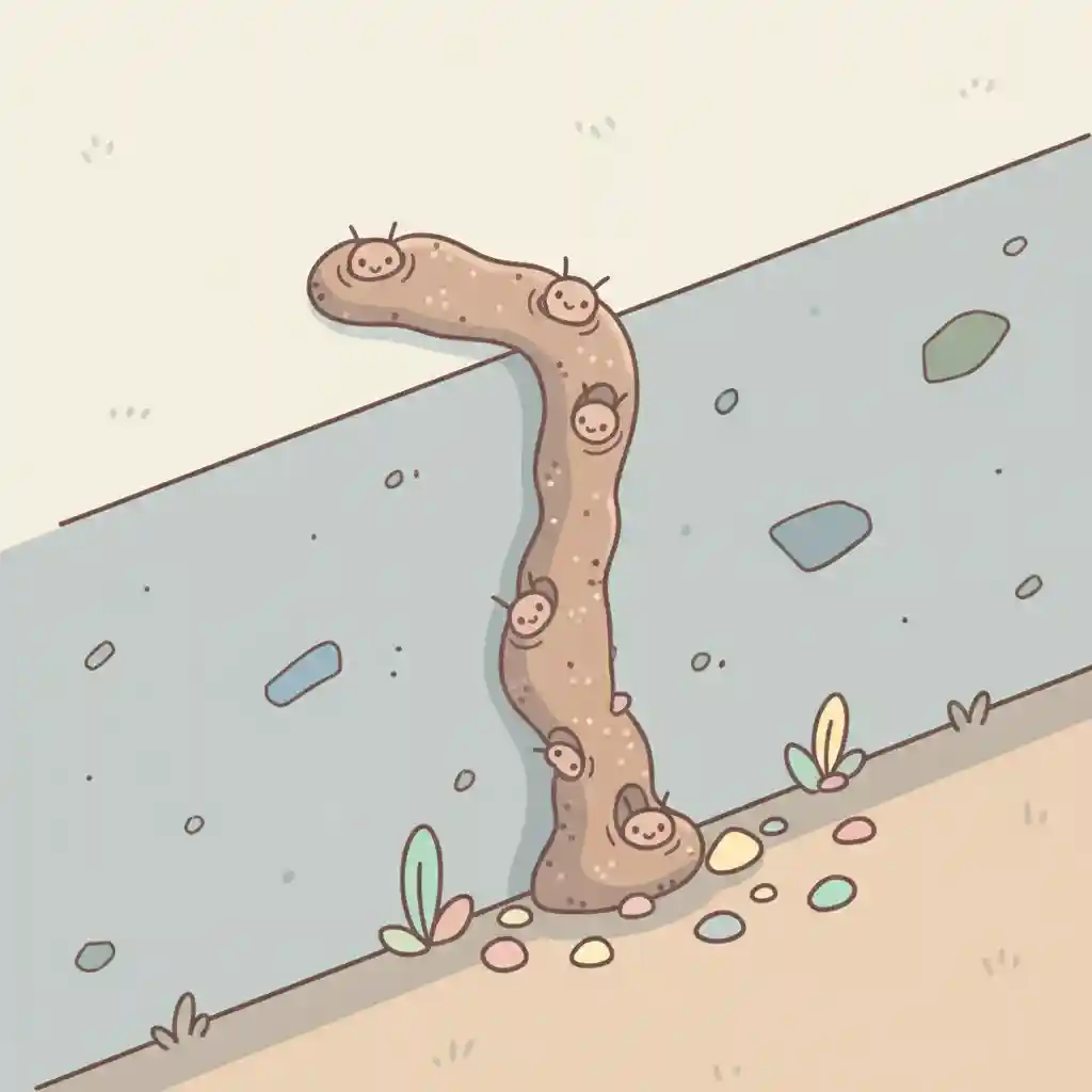 A close-up of a subterranean termite mud tube on a concrete foundation.