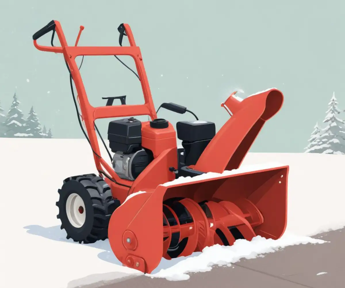 A red Toro CCR 2450 single-stage snow blower resting on a clean, dry pavement surface.