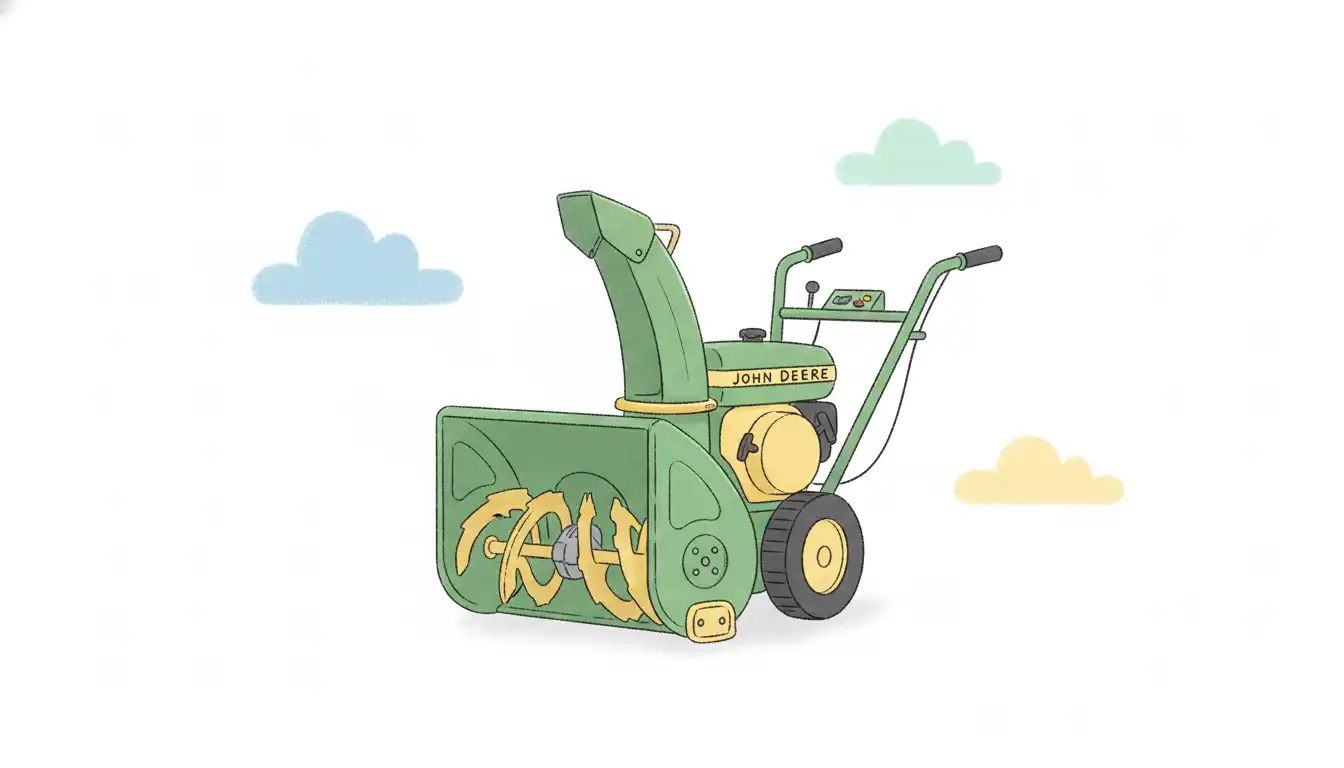 A green and yellow two-stage snowblower on a clean, white background.