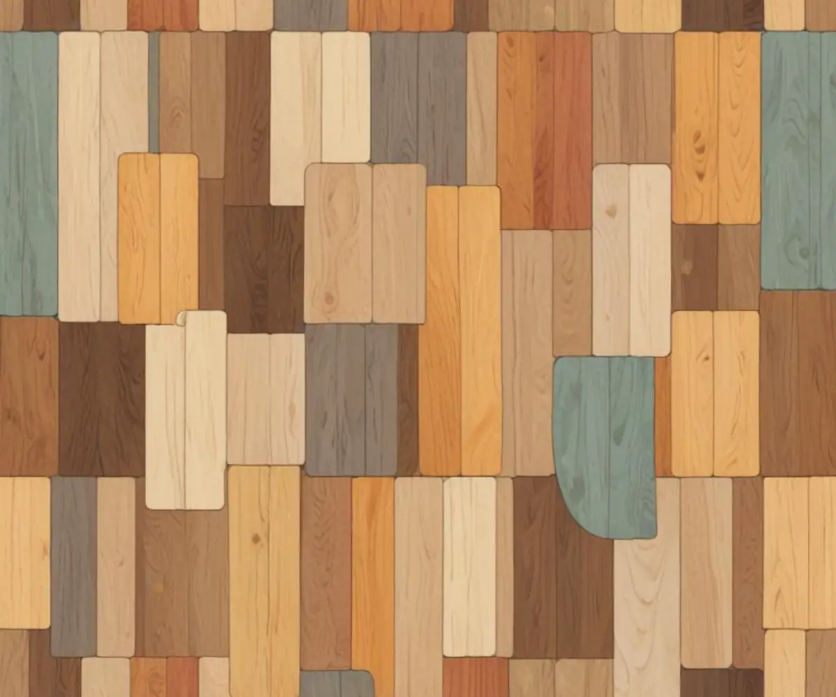 Samples of waterproof engineered hardwood flooring planks arranged in a fan shape on a neutral background.