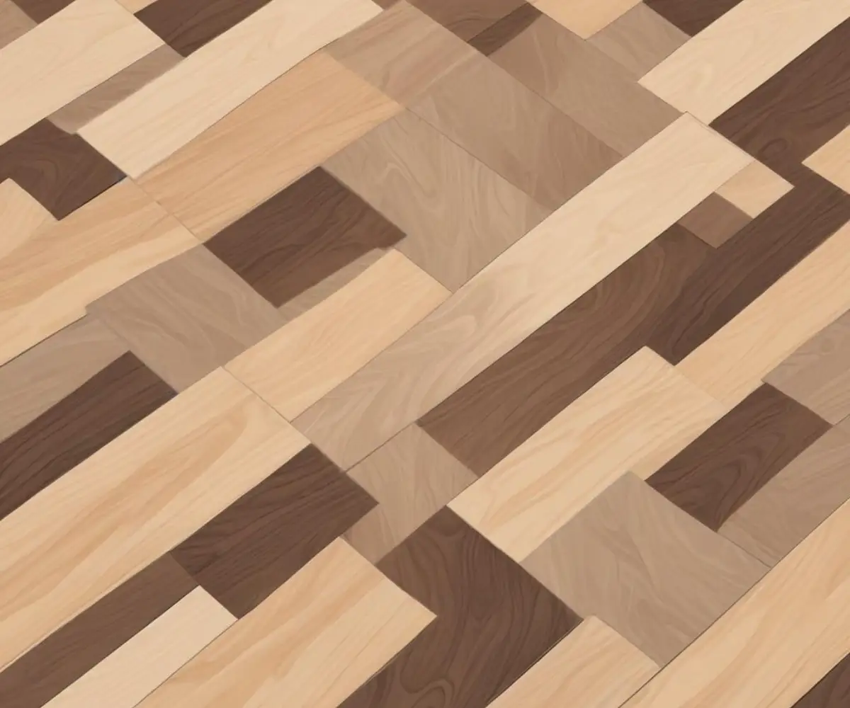 Close-up of luxury vinyl plank flooring tiles interlocked in a staggered pattern on a subfloor.