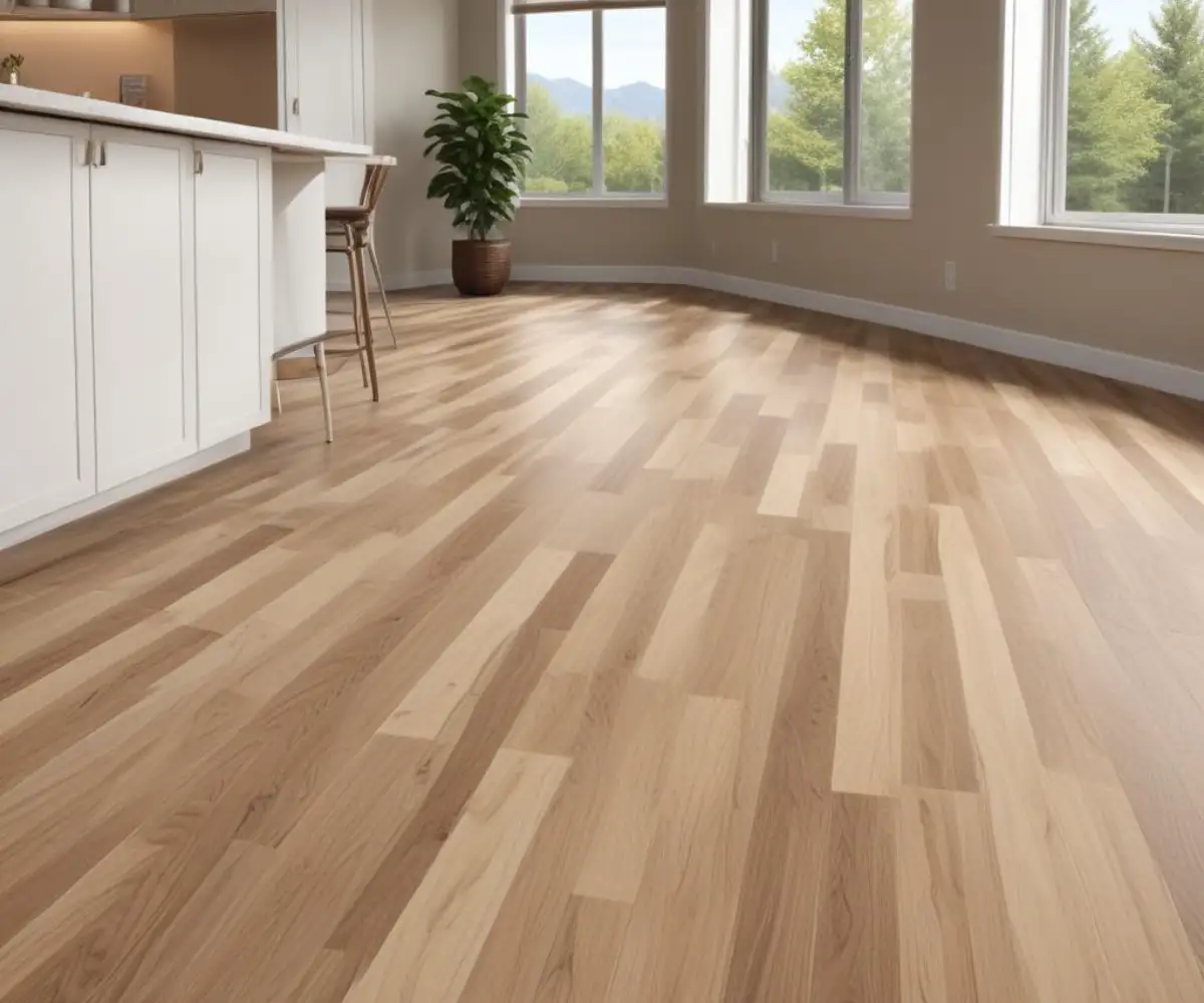 A seamless transition strip connecting luxury vinyl plank flooring to natural hardwood floors in a modern home.