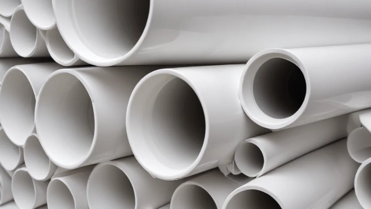 White 3.25 OD PVC pipes neatly stacked for plumbing and drainage applications.