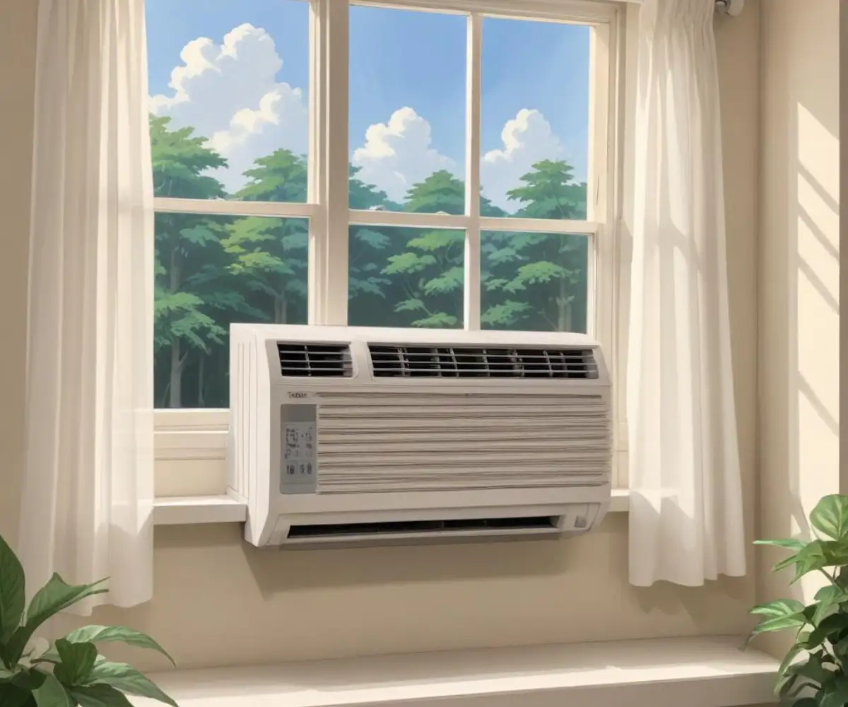 A white, louvered top panel accessory shown above a window air conditioning unit before installation.