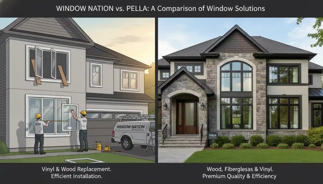 Two different styles of new residential windows installed side-by-side.